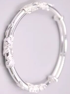 Real S999 Fine Silver Bangle Leaf Pattern Band Adjustable Bangle 2.36inch Dia.